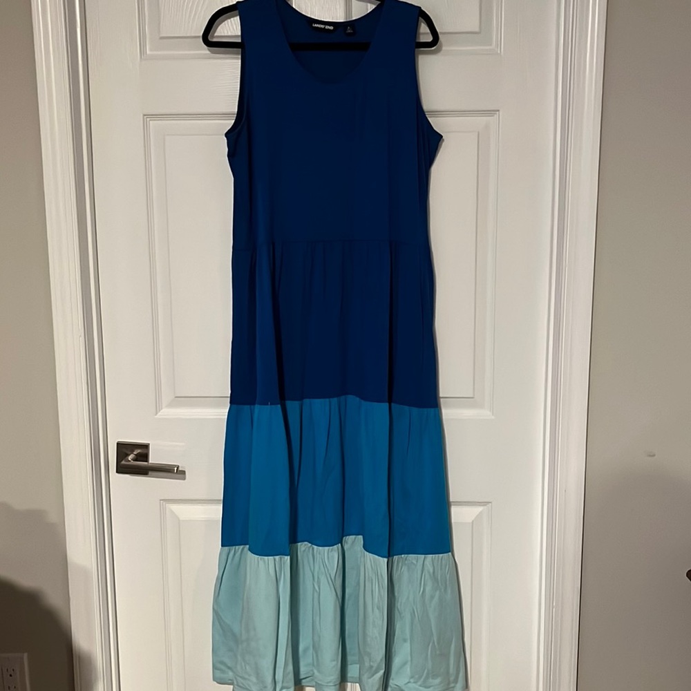 Land's End - Sleeveless Blue Cotton Dress Size L